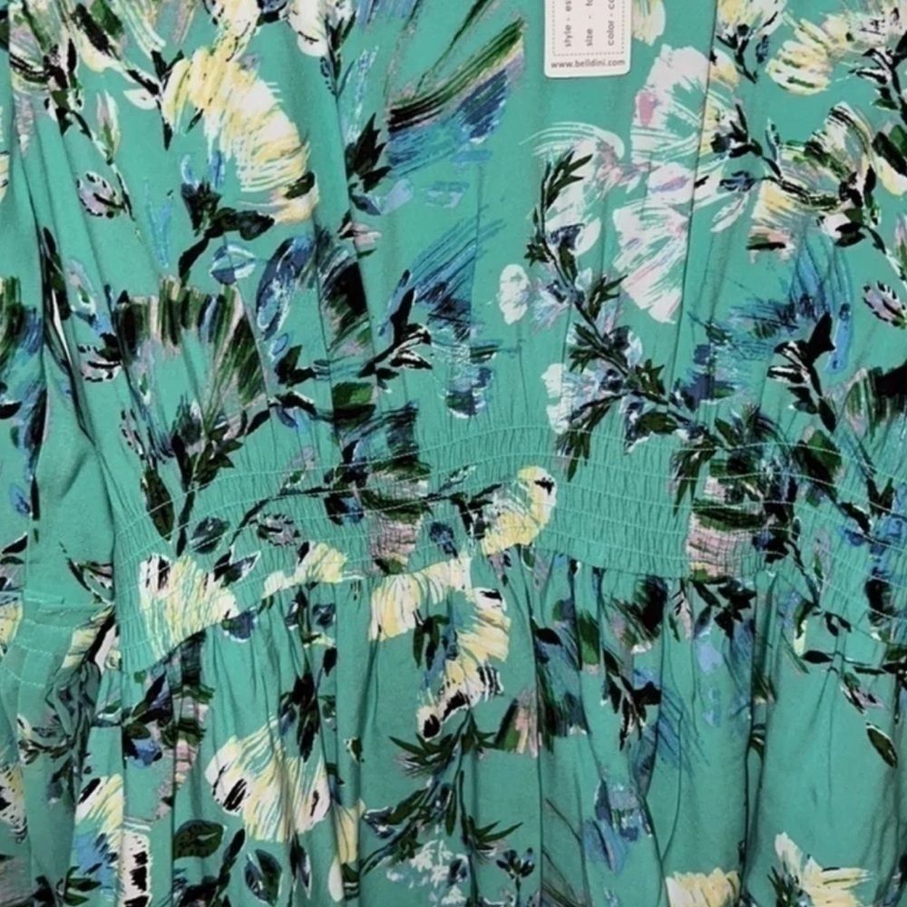 Belldini Teal Floral Long Sleeve Dress - Medium - Picture 4 of 10